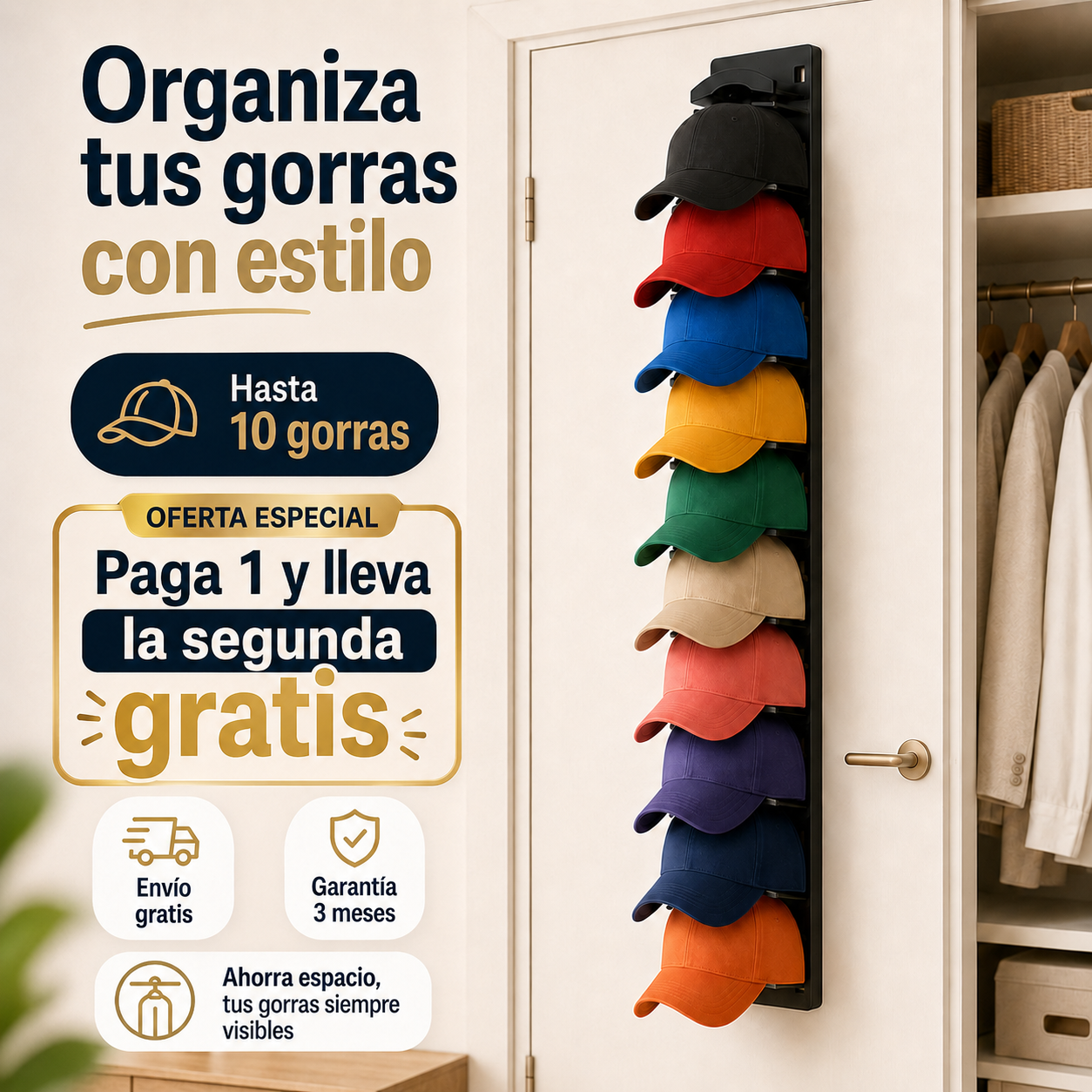 Organizador Gorras Pared 10 Espacios