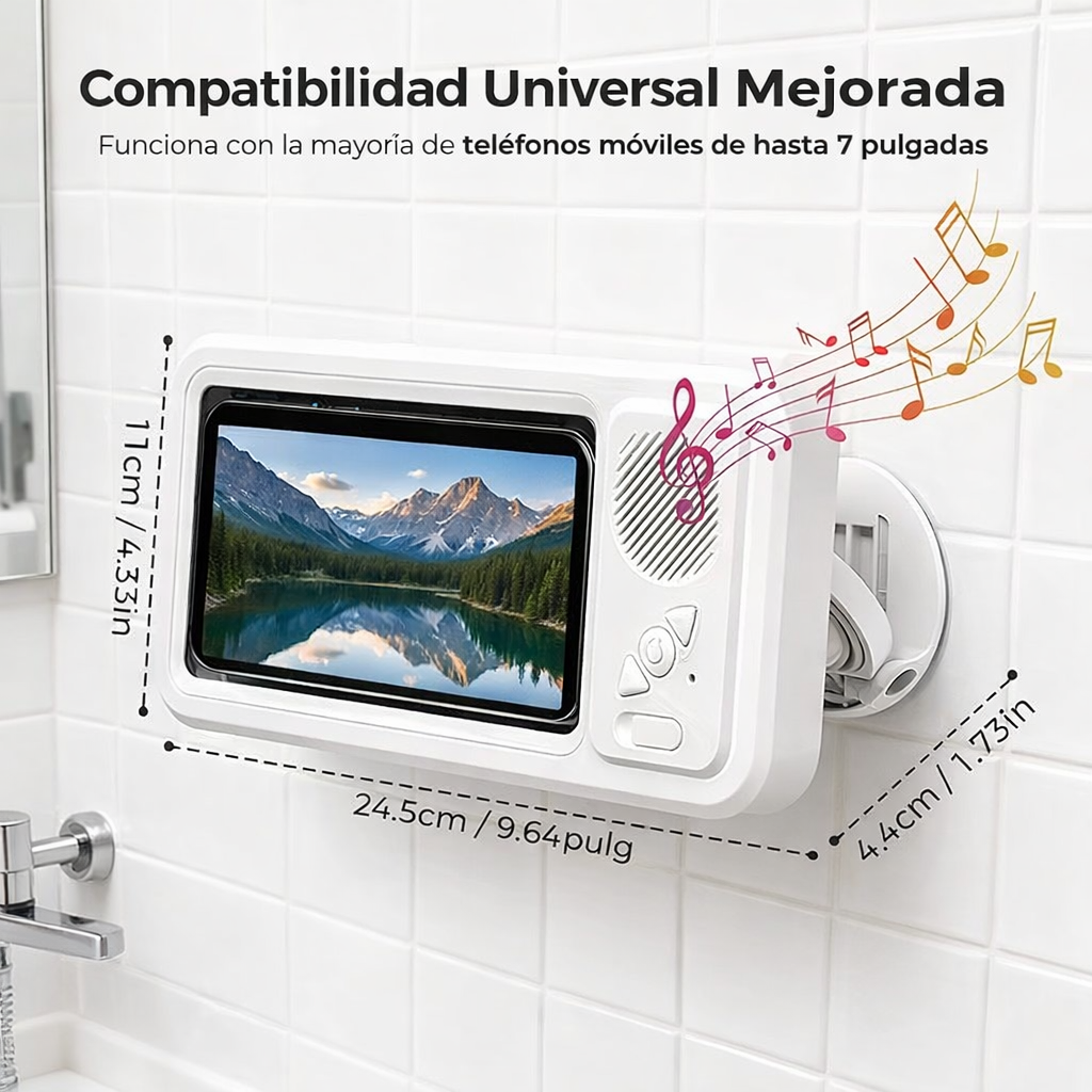 Soporte para Teléfono de Ducha con Altavoz IPX4, Impermeable, Pantalla Táctil
